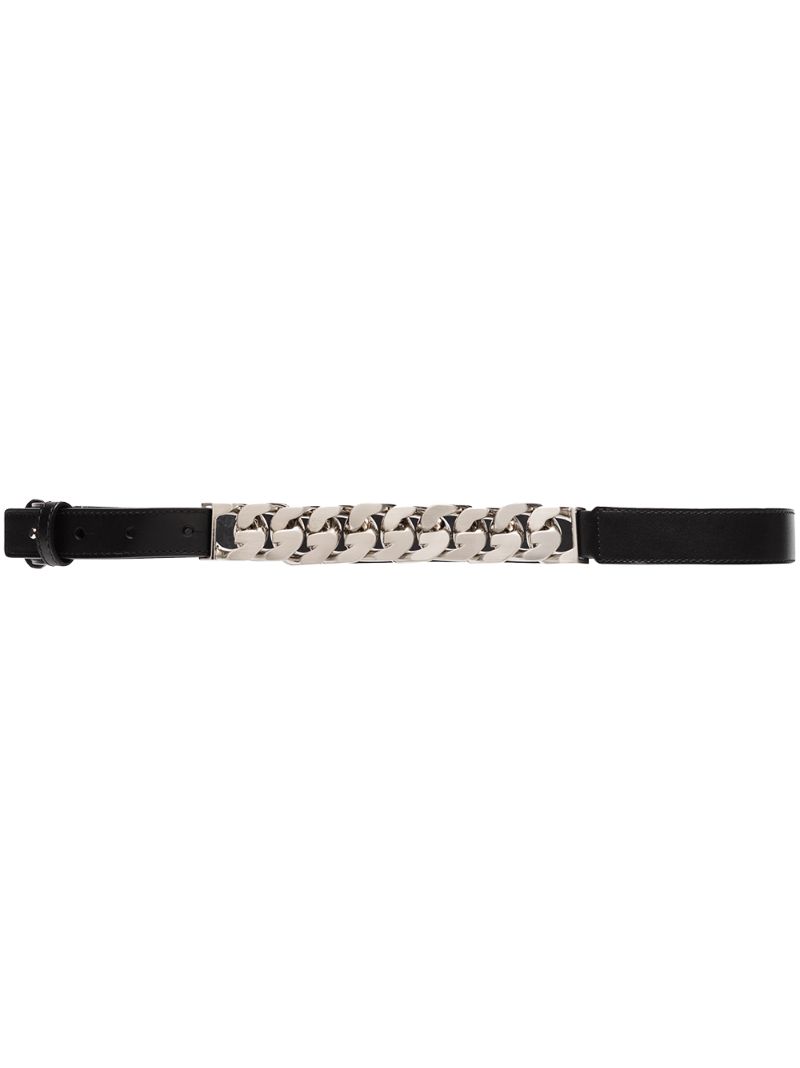 Black Chain Detail Leather Belt