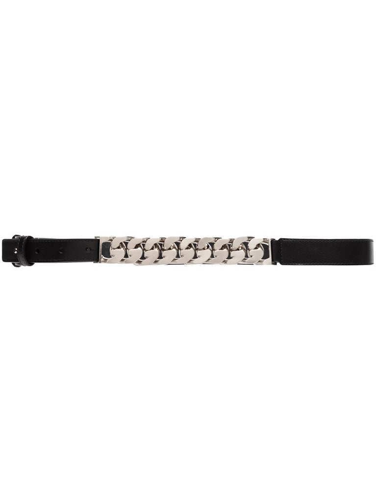 Black Chain Detail Leather Belt
