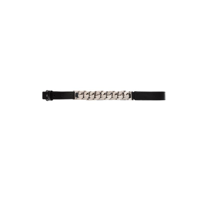Black Chain Detail Leather Belt