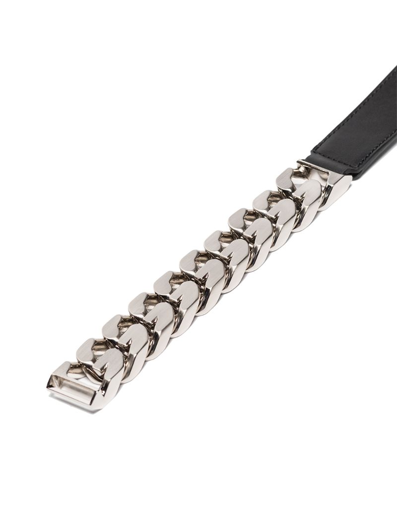 Black Chain Detail Leather Belt