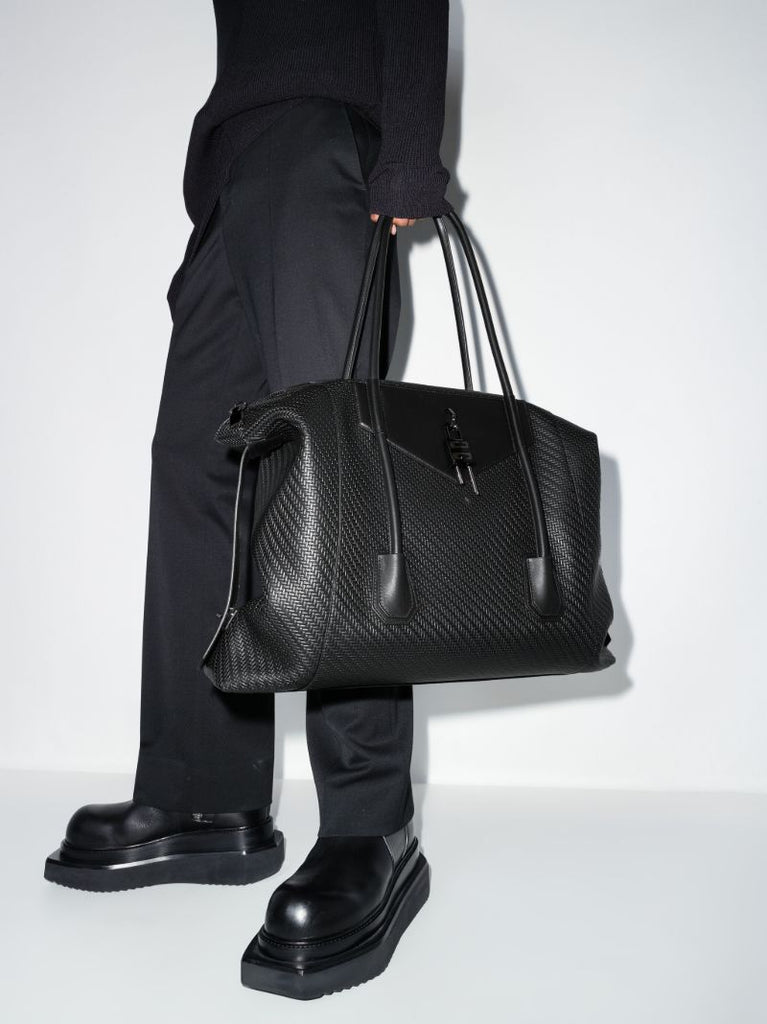 Black Antigona Large Woven Leather Tote Bag