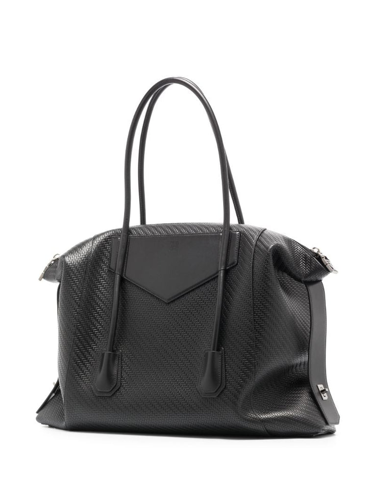 Black Antigona Large Woven Leather Tote Bag