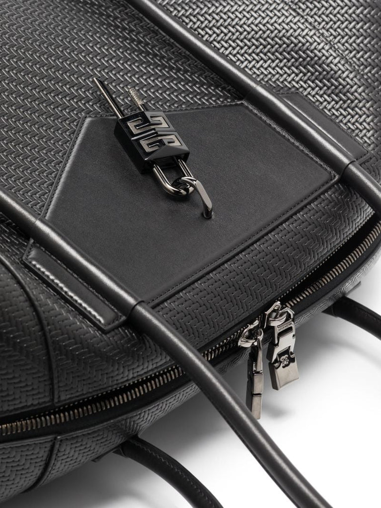 Black Antigona Large Woven Leather Tote Bag