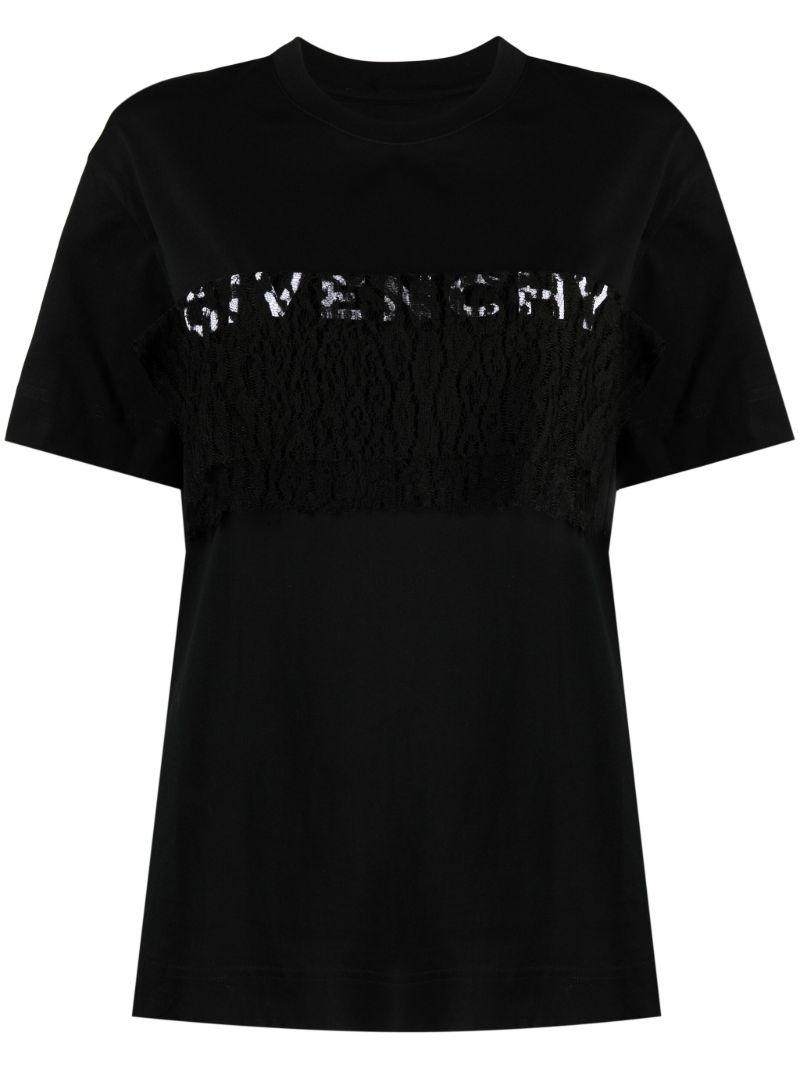 Black Lace Detail Logo T-shirt