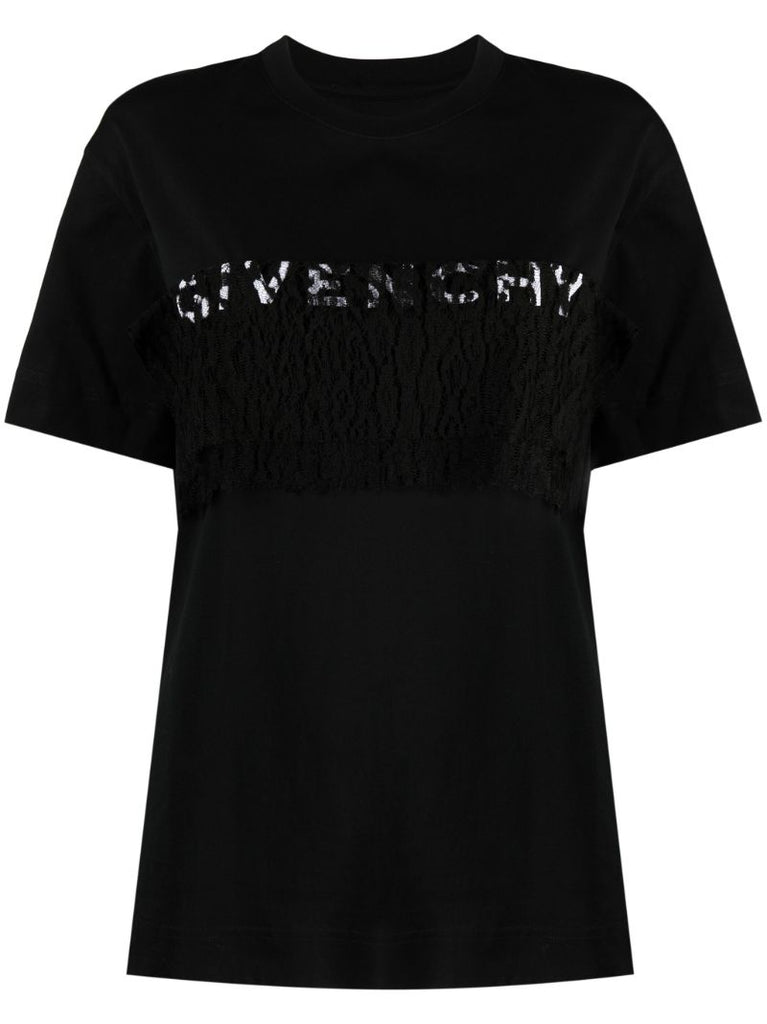 Black Lace Detail Logo T-shirt