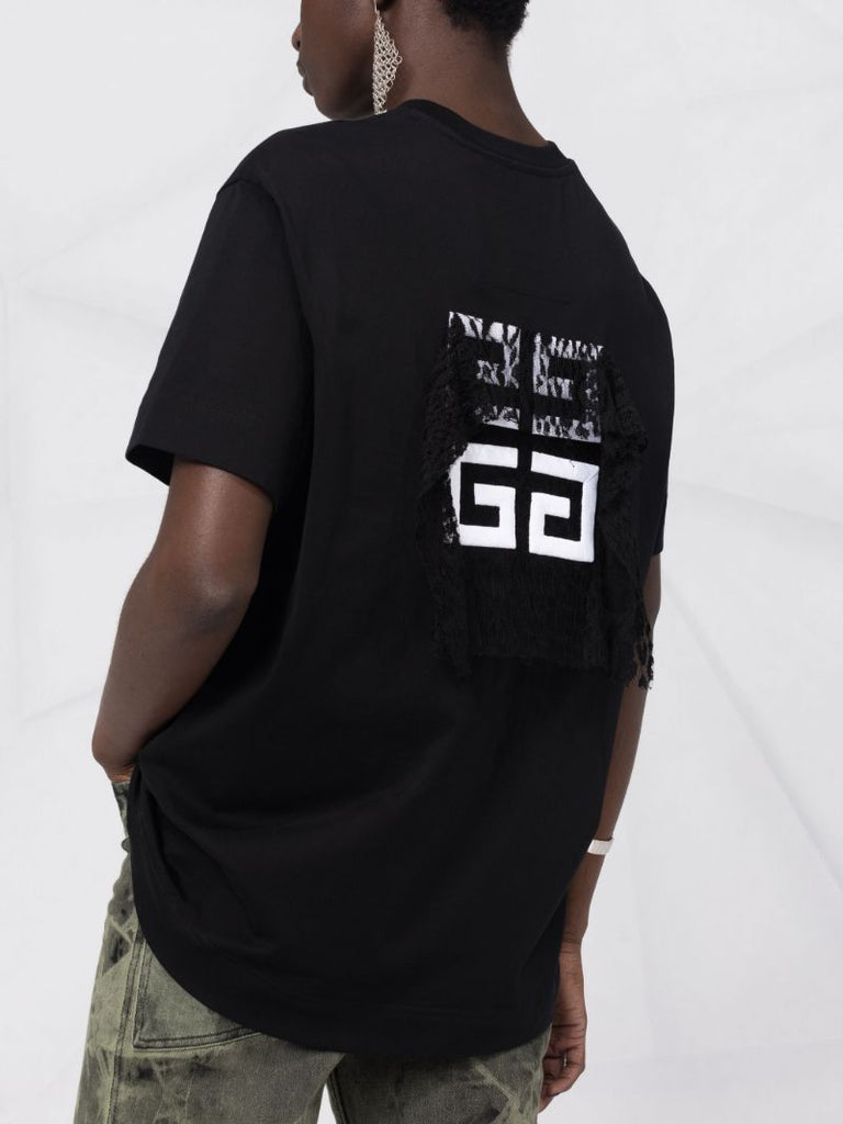 Black Lace Detail Logo T-shirt