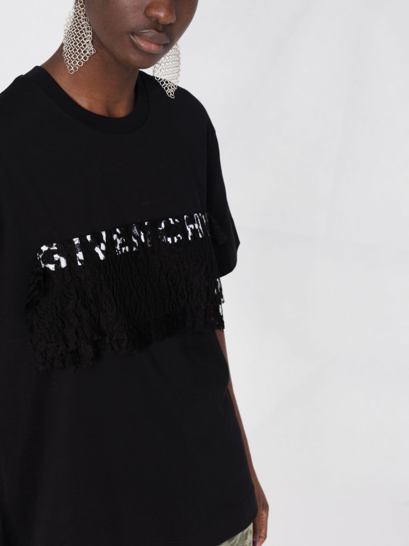 Black Lace Detail Logo T-shirt