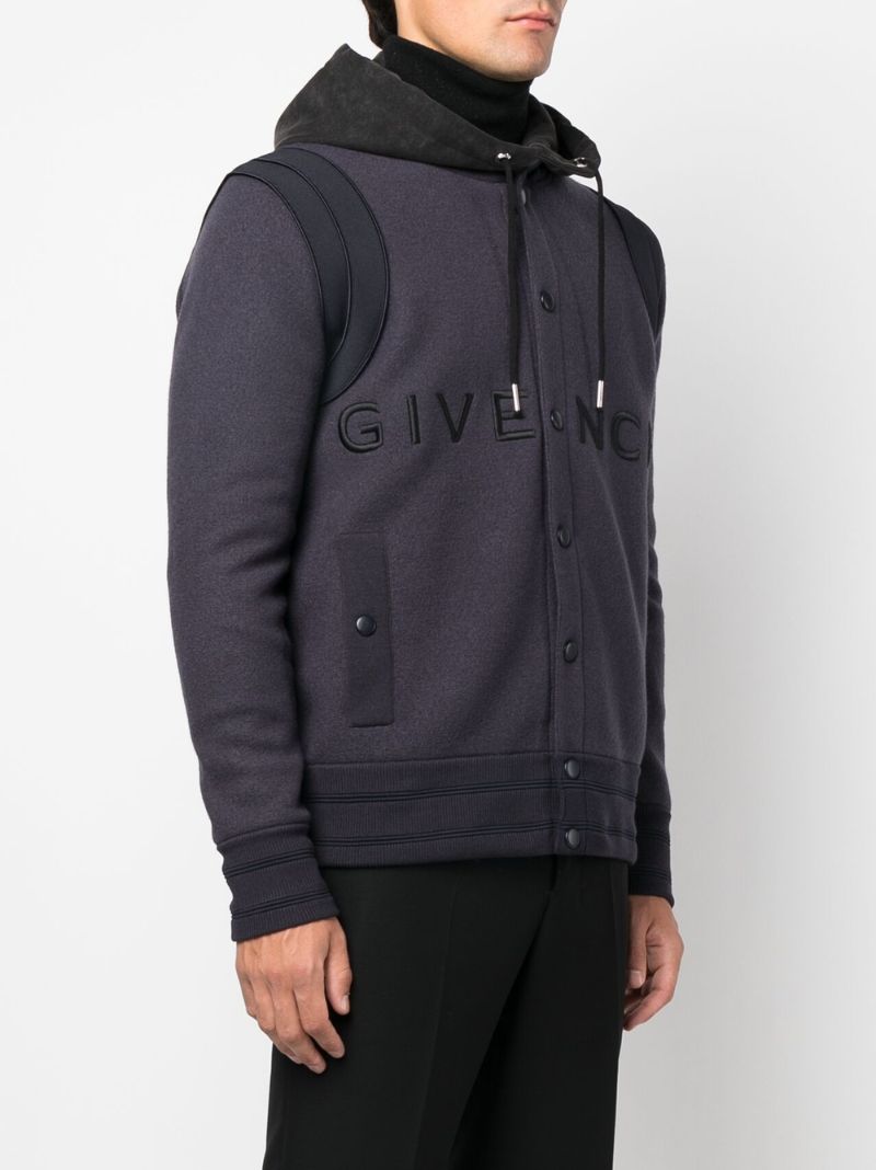 Blue Embroidered Logo Hooded Jacket