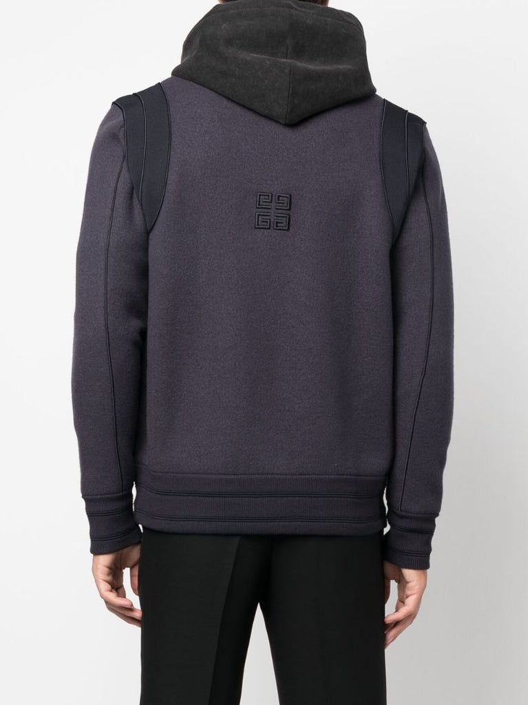 Blue Embroidered Logo Hooded Jacket