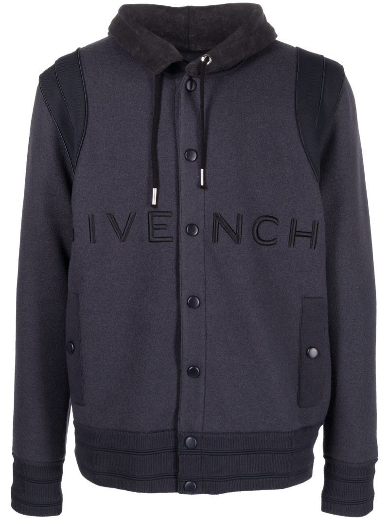 Blue Embroidered Logo Hooded Jacket