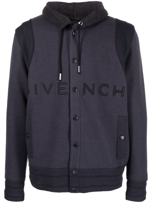 Blue Embroidered Logo Hooded Jacket