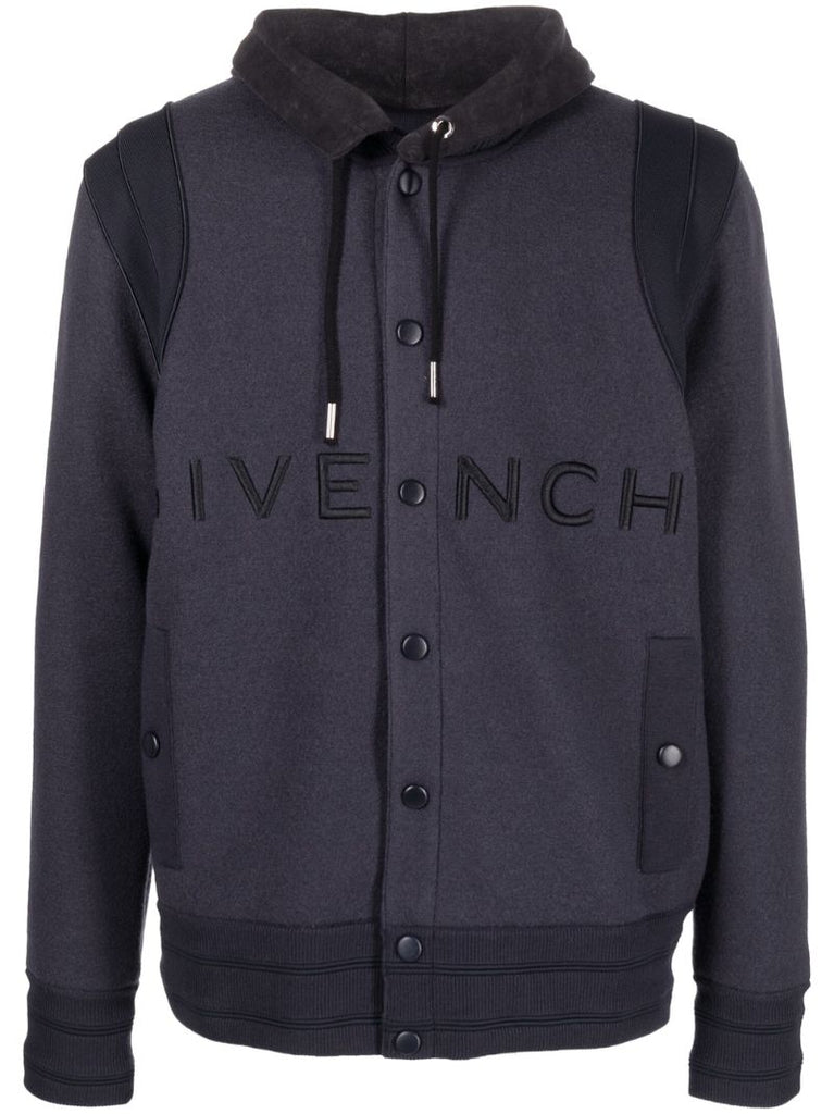 Blue Embroidered Logo Hooded Jacket