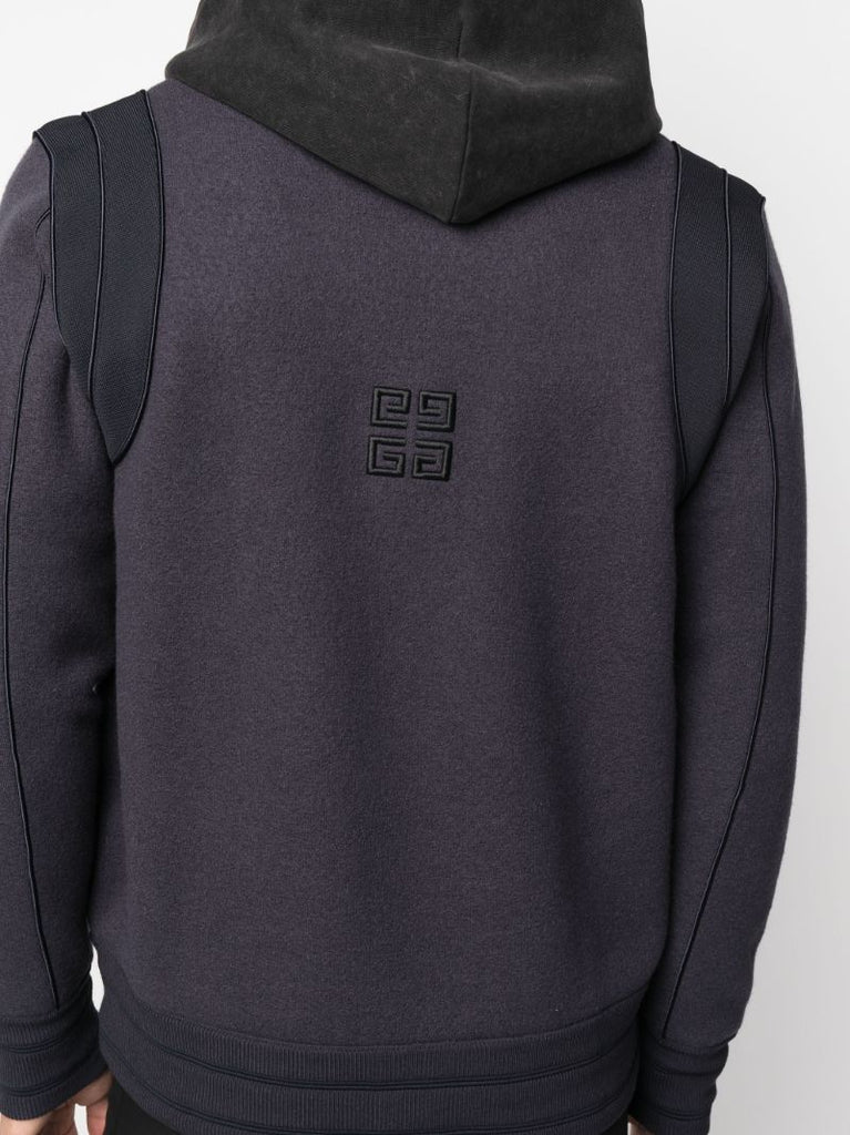 Blue Embroidered Logo Hooded Jacket