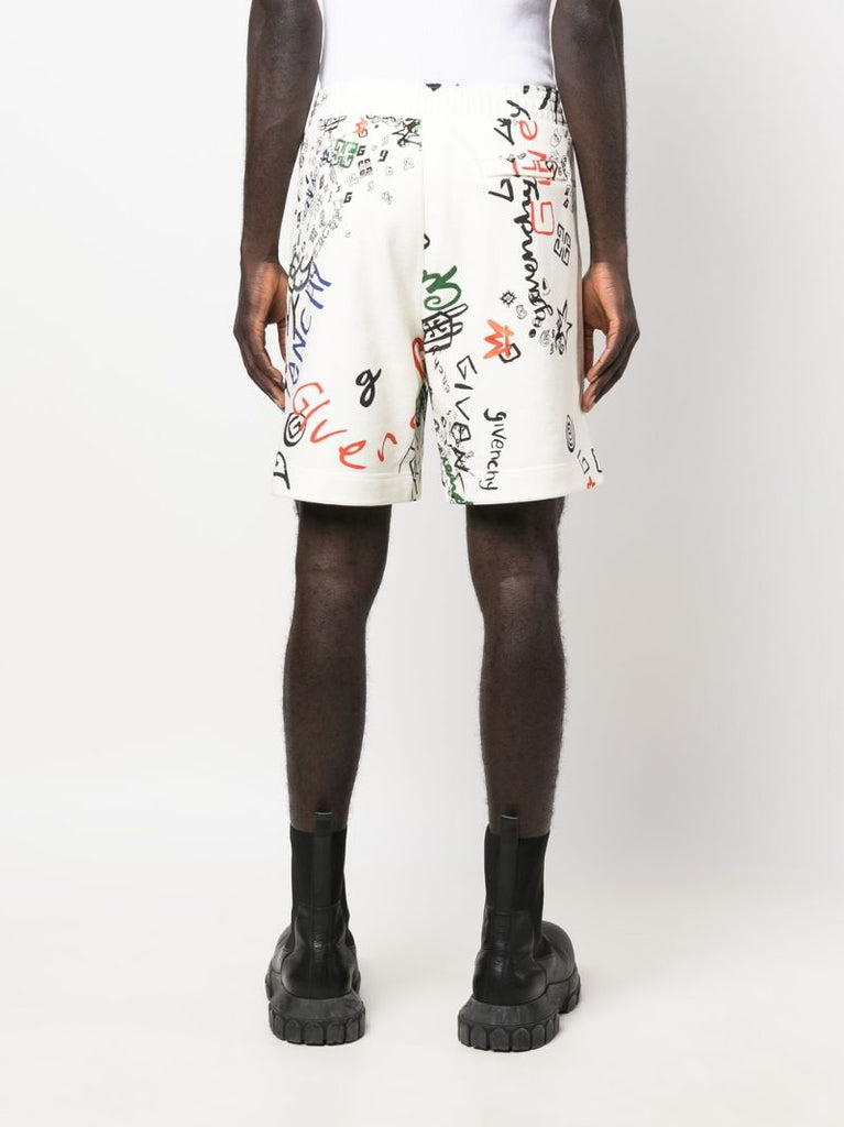 White Graffiti Cotton Track Shorts