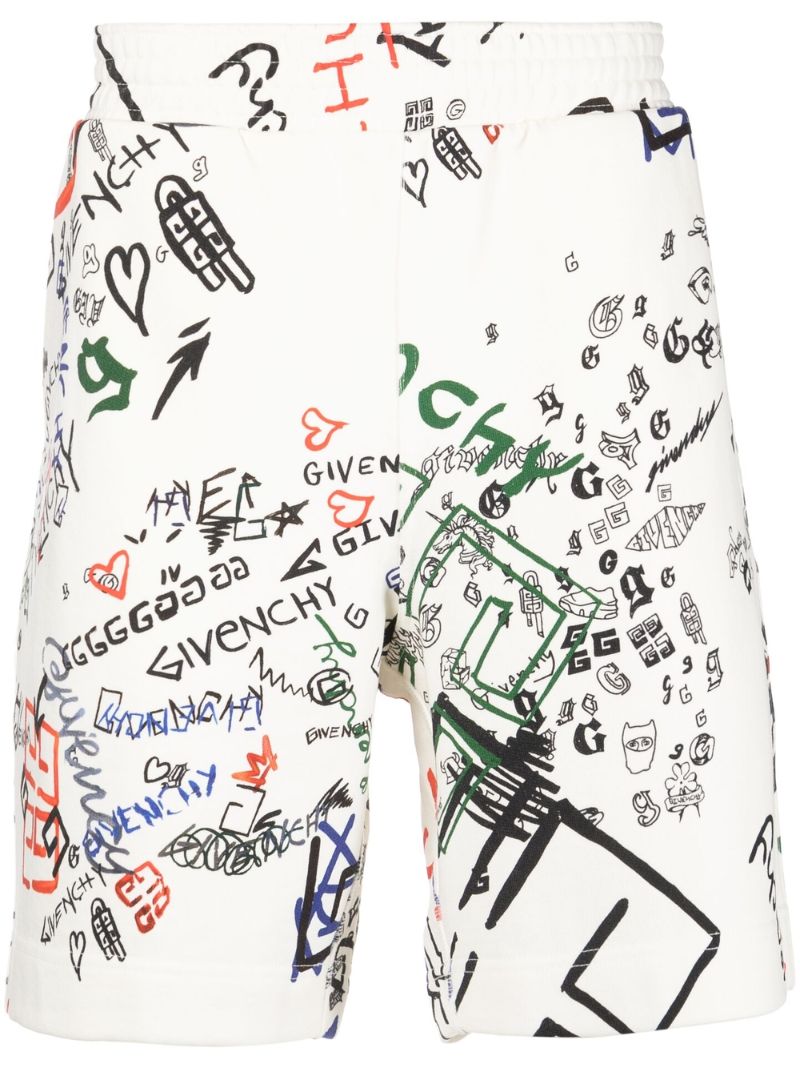 White Graffiti Cotton Track Shorts