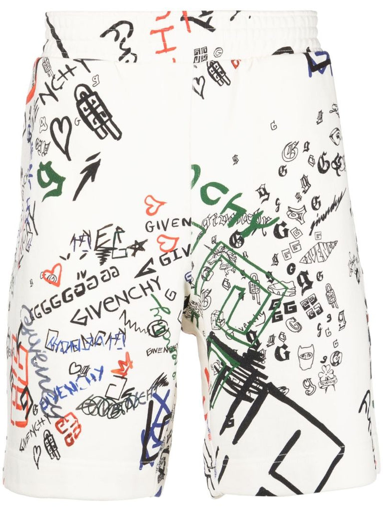 White Graffiti Cotton Track Shorts