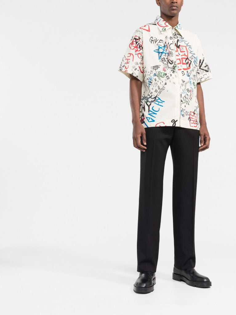Neutral Graffiti Print Cotton Shirt