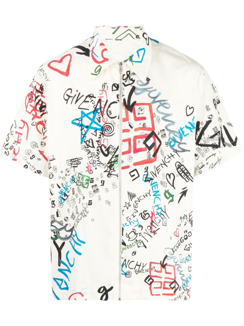 Neutral Graffiti Print Cotton Shirt