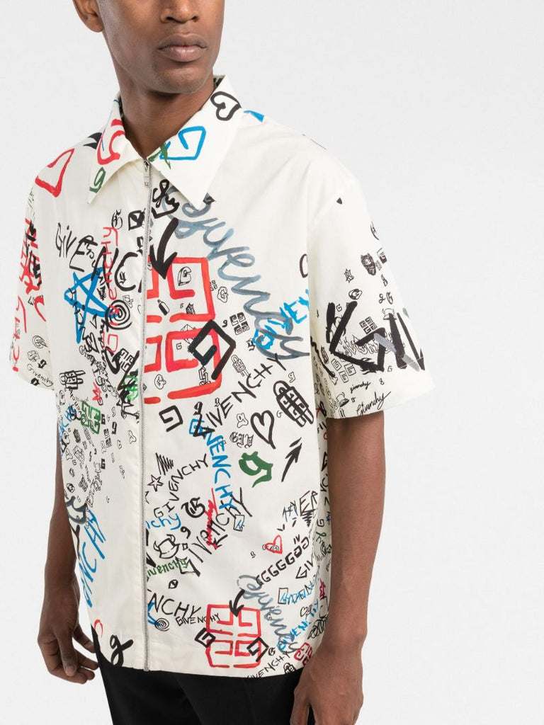 Neutral Graffiti Print Cotton Shirt