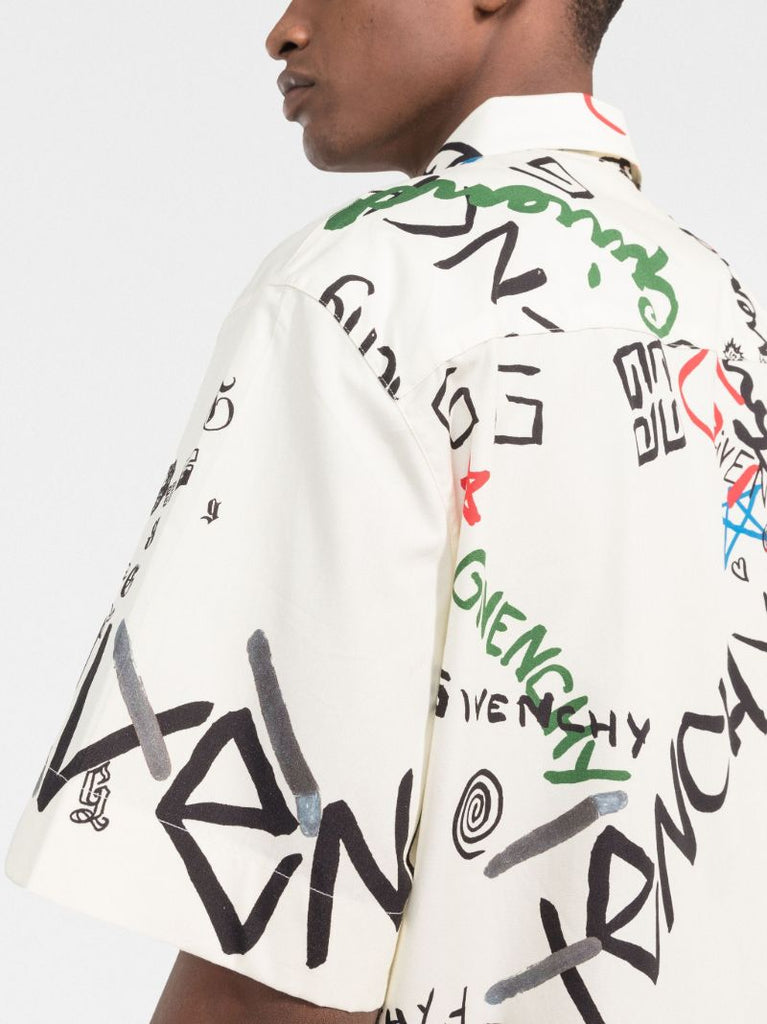 Neutral Graffiti Print Cotton Shirt