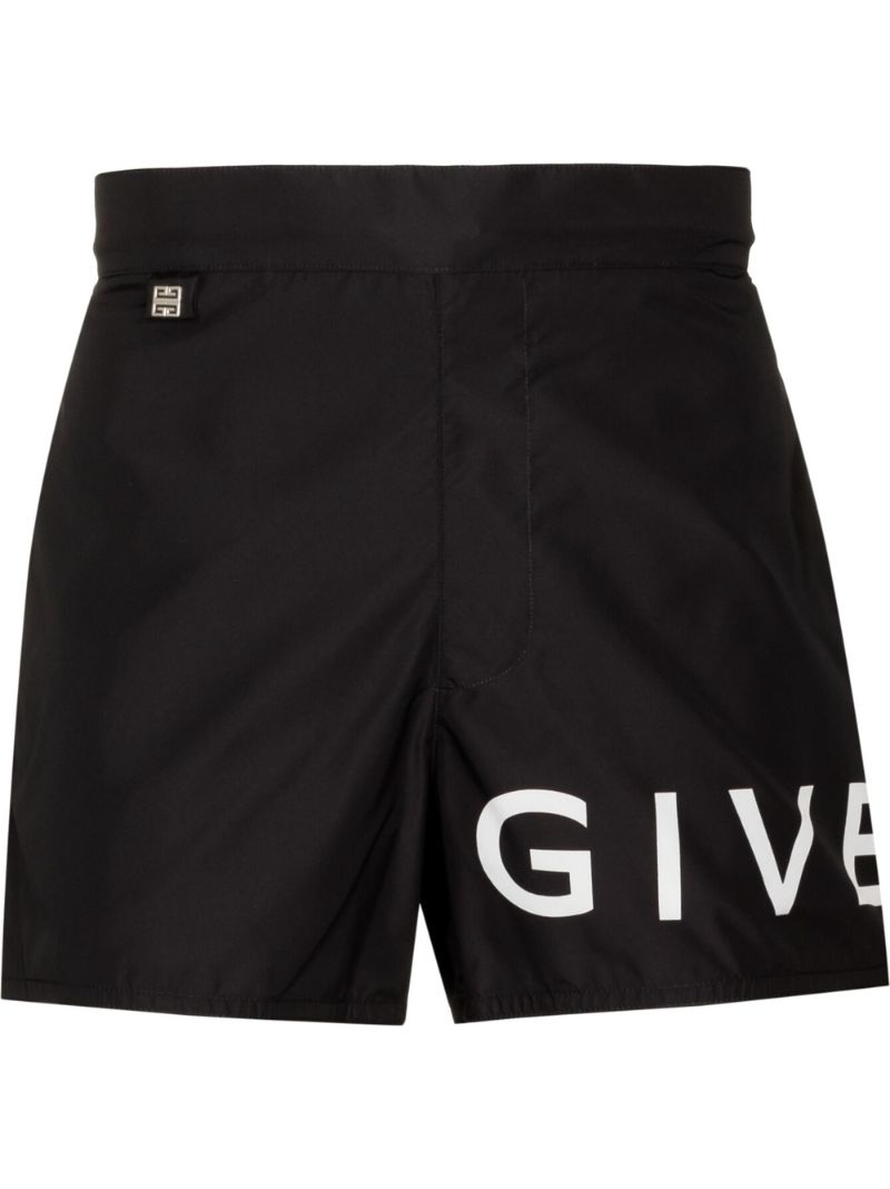 Black Logo Print Swim Shorts