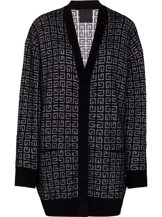 Black 4g Jacquard Cashmere Cardigan