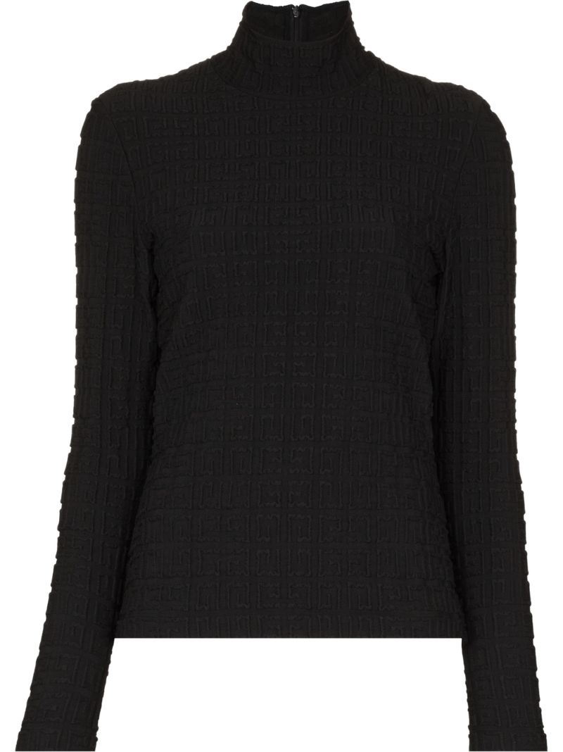 Black 4g Embroidered Turtleneck Top