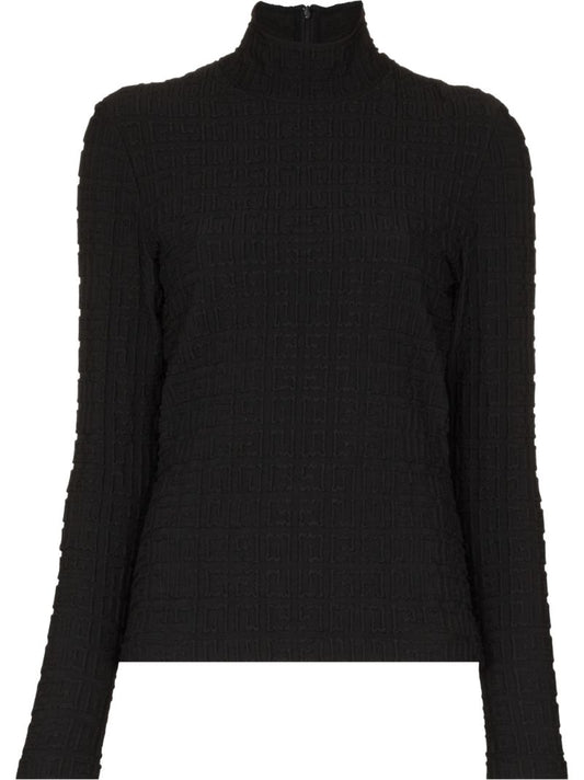 Black 4g Embroidered Turtleneck Top