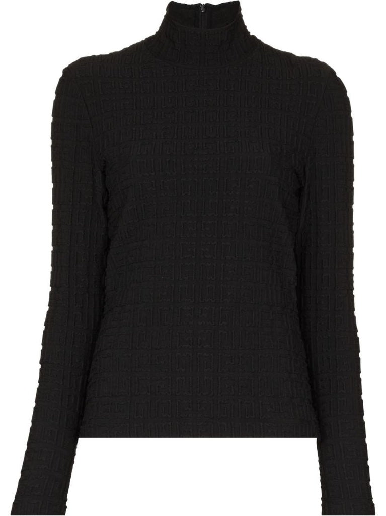 Black 4g Embroidered Turtleneck Top