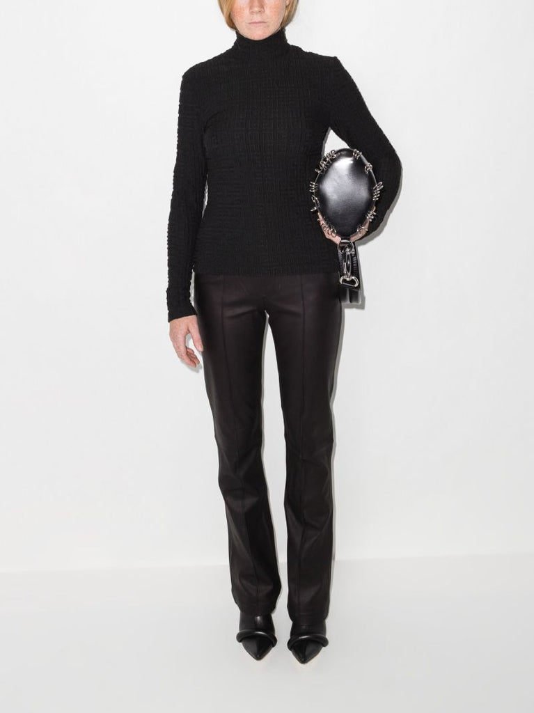 Black 4g Embroidered Turtleneck Top