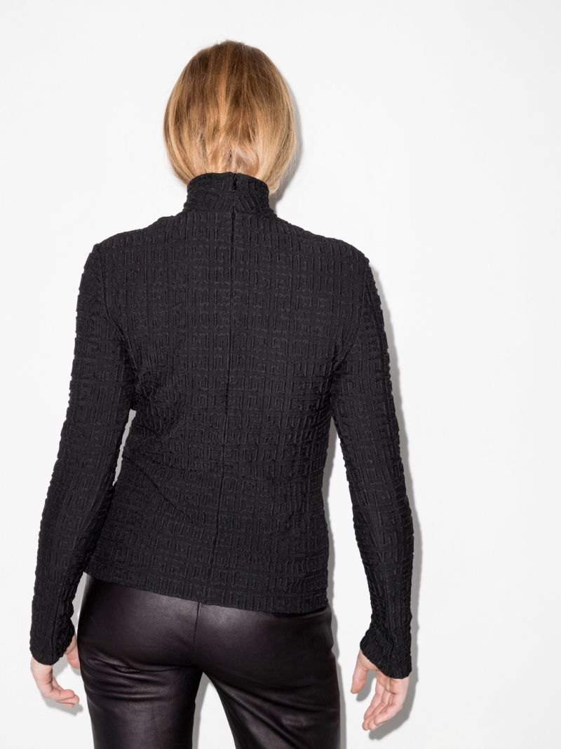 Black 4g Embroidered Turtleneck Top