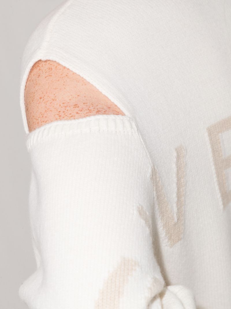 White Cut-out Knit Sweater