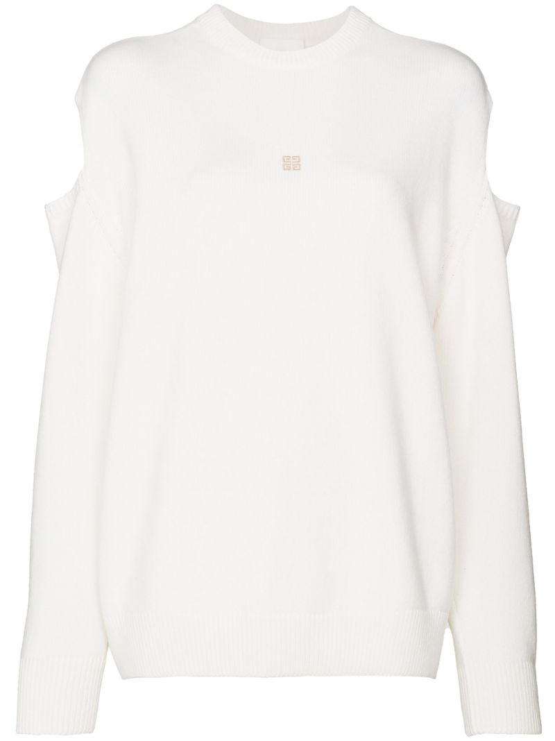 White Cut-out Knit Sweater