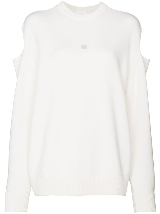 White Cut-out Knit Sweater