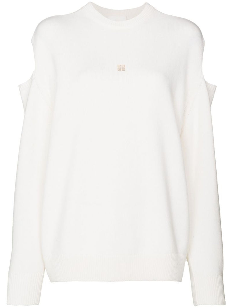 White Cut-out Knit Sweater