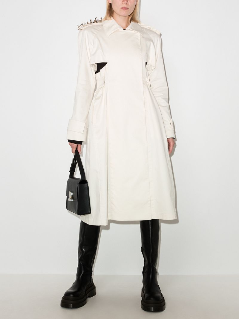 Stud-embellished Asymmetric Trench Coat