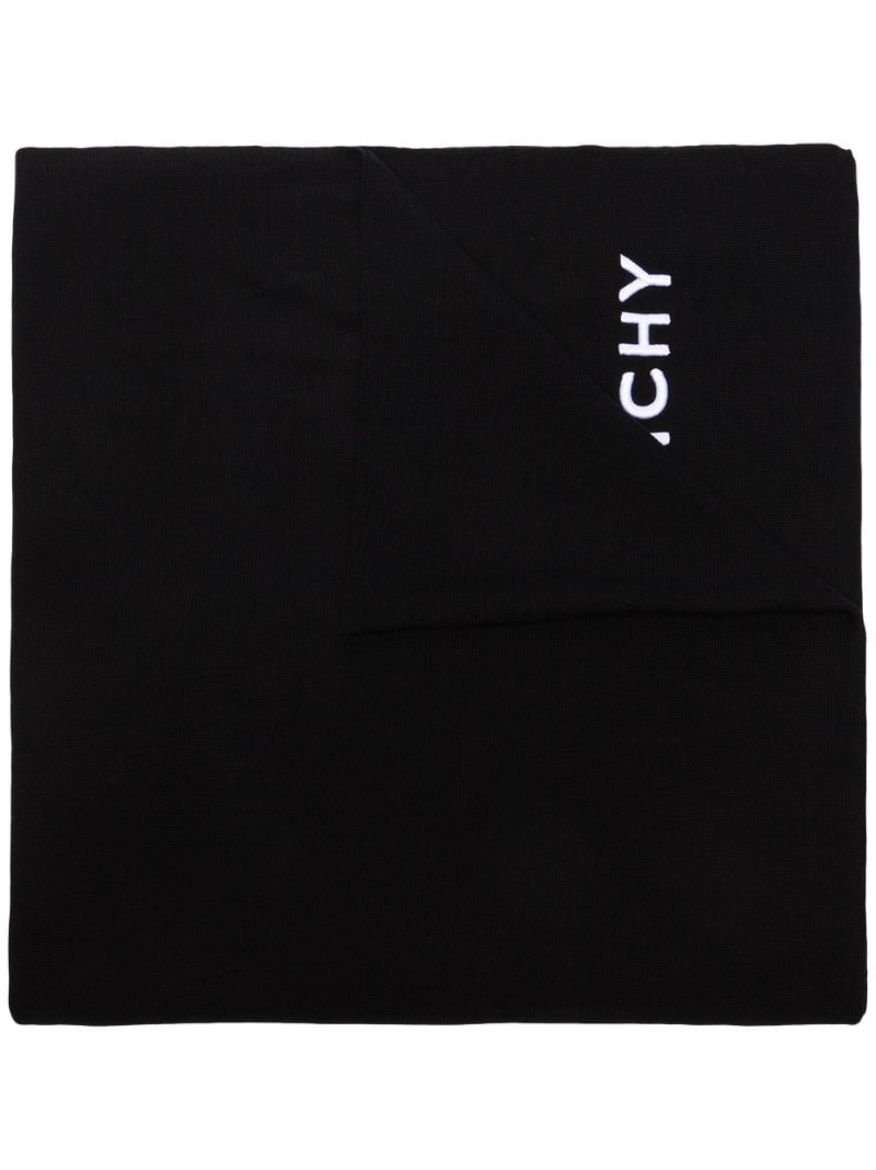 Black Embroidered Logo Wool Scarf