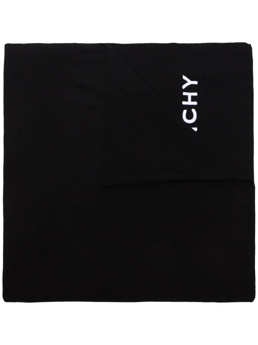 Black Embroidered Logo Wool Scarf