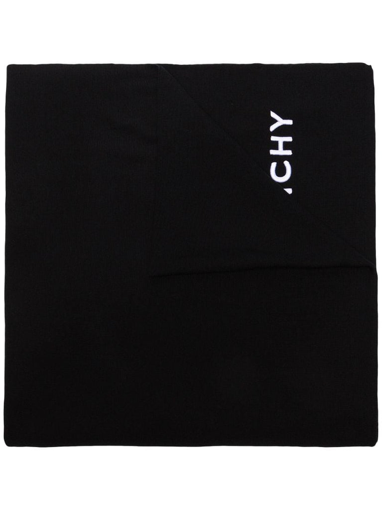 Black Embroidered Logo Wool Scarf