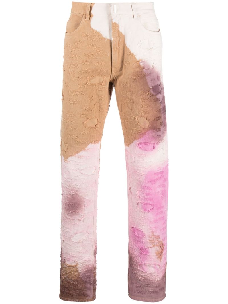 Brown Distressed Tie-dye Slim Jeans