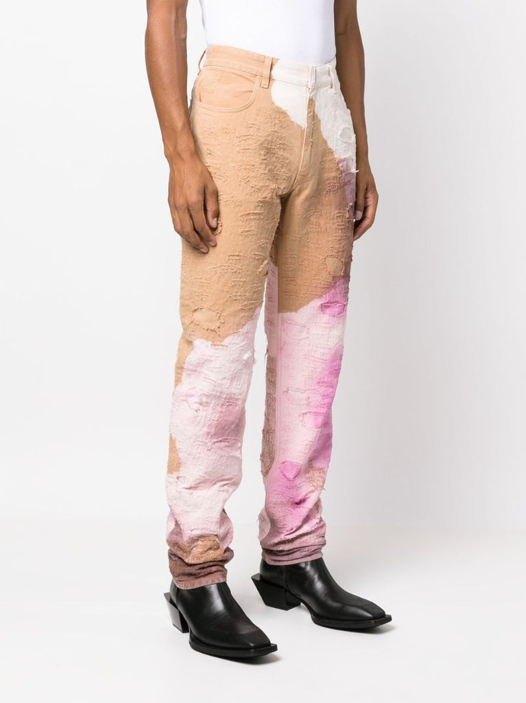 Brown Distressed Tie-dye Slim Jeans