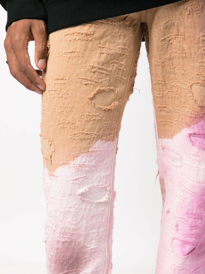 Brown Distressed Tie-dye Slim Jeans