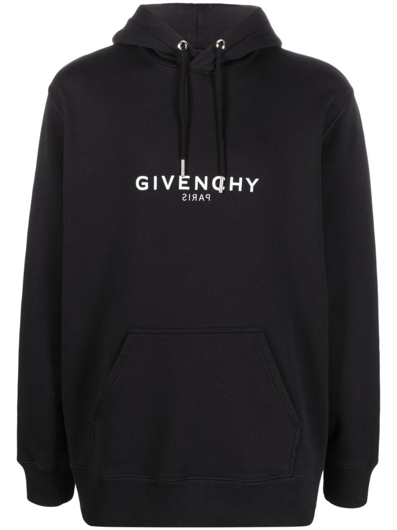 Black Reverse Logo Cotton Hoodie