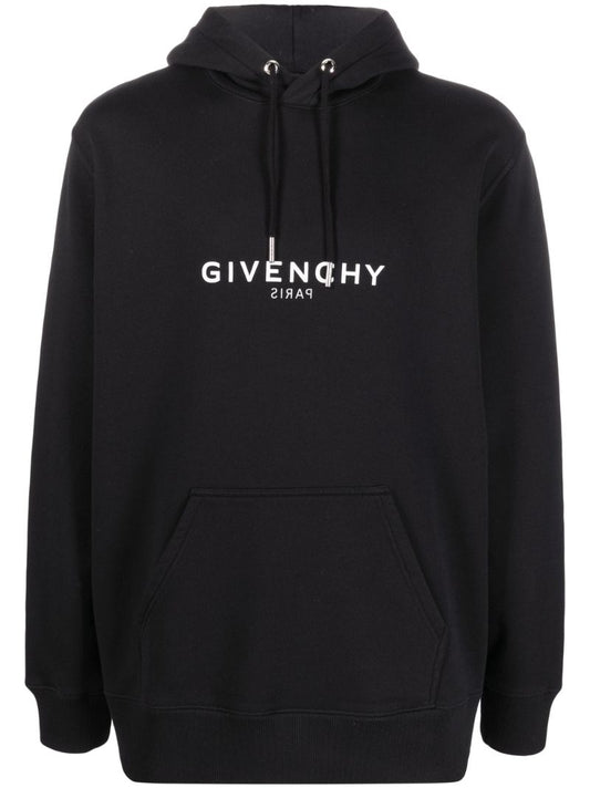 Black Reverse Logo Cotton Hoodie