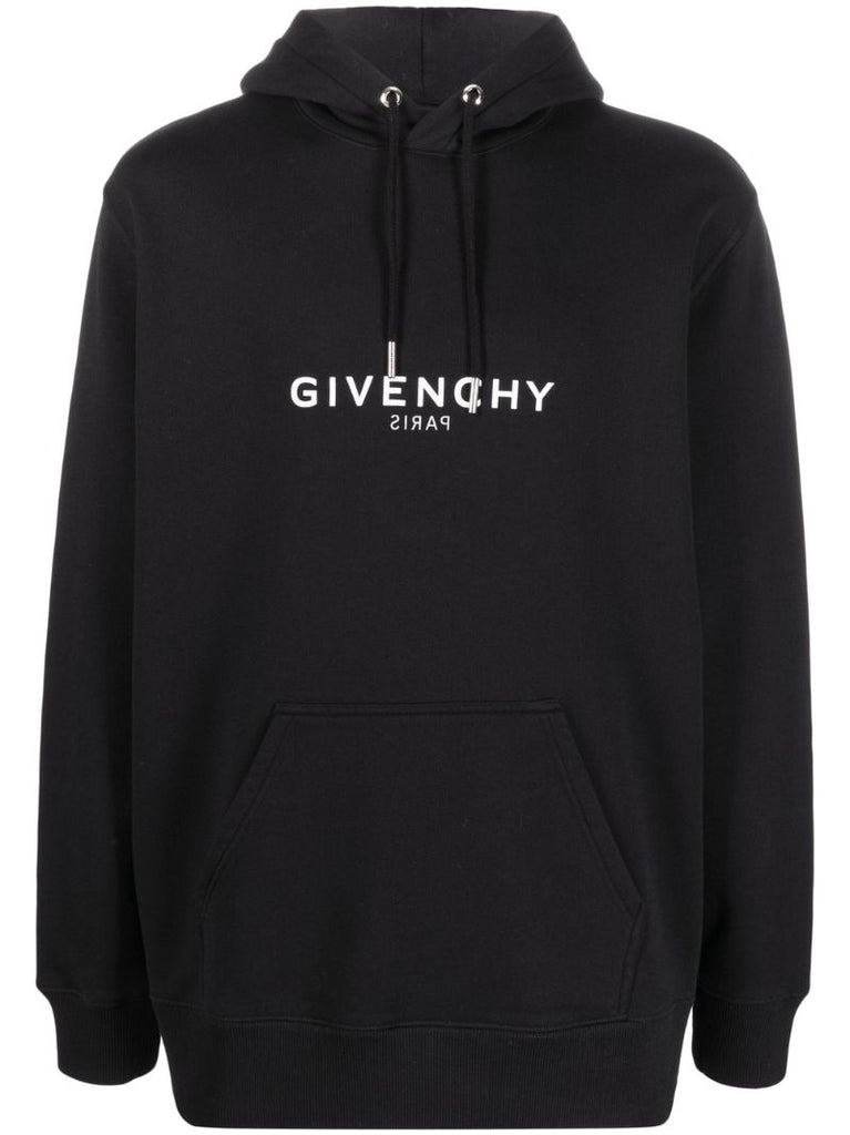 Black Reverse Logo Cotton Hoodie