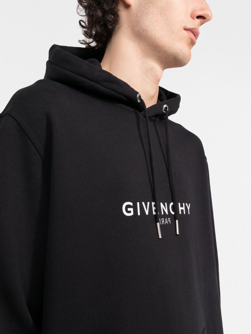 Black Reverse Logo Cotton Hoodie
