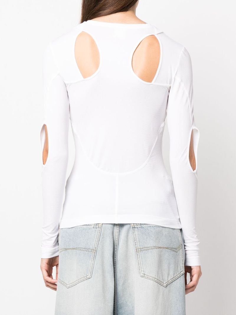 White Cut-out Long Sleeve T-shirt