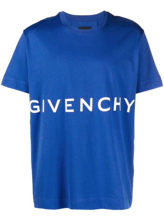 Blue Logo Print Cotton T-shirt