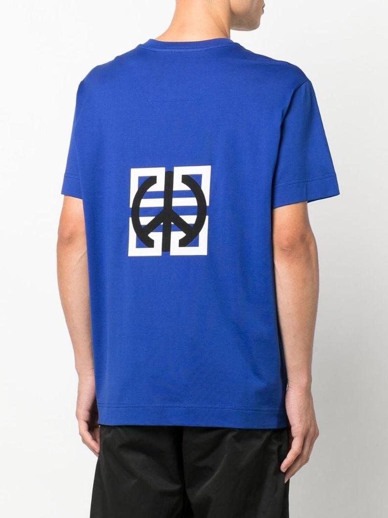 Blue Logo Print Cotton T-shirt