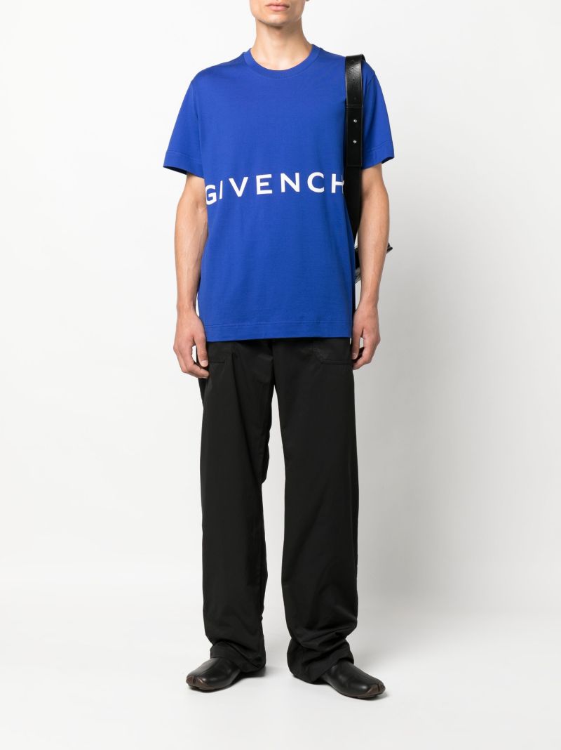 Blue Logo Print Cotton T-shirt
